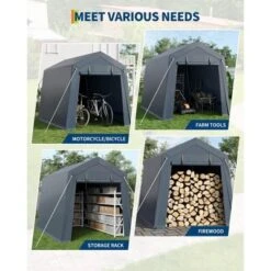 6' X 8' X 7' Outdoor Storage Shed, Portable Garage Tent With Waterproof PE Tarp, Roll-Up Zippered Doors & Vents For Bike, ATV, Motorcycle, Grey -Living Aura Store GUEST 2101a51d b20e 4f75 8606 edbb6d6c204a