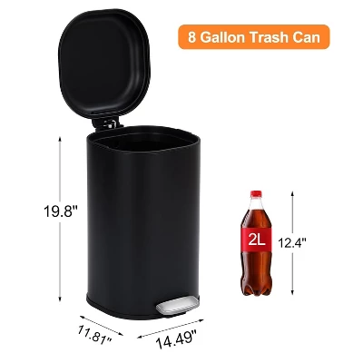 8 Gallon Step Trash Can, Garbage Can With Soft-Close Lid, Metal Garbage Bin, Without Inner Bucket 1 8 Gallon Step Trash Can, Garbage Can With Soft-Close Lid, Metal Garbage Bin, Without Inner Bucket