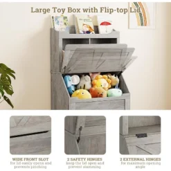 47.8''H Wooden Kids Bookcase & Toy Organizer With Flip-Top Lid, Boys/Girls Toy Storage Organizer For Playroom/Bedroom -Living Aura Store GUEST 226ac339 5113 4d3b 8350 78103b7fe099