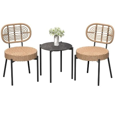 3 Pieces Patio Set Outdoor Wicker Bistro Set All-Weather Rattan Deck Conversation Set Of 3 With Table & Cushions For Deck Patio Balcony Backyard 7 3 Pieces Patio Set Outdoor Wicker Bistro Set All-Weather Rattan Deck Conversation Set Of 3 With Table & Cushions For Deck Patio Balcony Backyard - Image 7