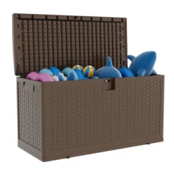 73 Gallon Outdoor Storage Box, Deck Boxes Outdoor Waterproof With Lid,Outside Storage Box Waterproof With Side Handles For Garden Pool
