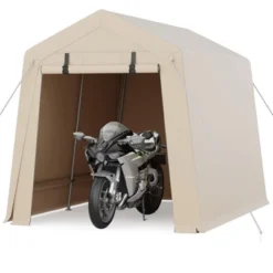 7x10 FT Outdoor Storage Shed, Motorcycle Shed With 2 Roll-Up Zipper Doors & Vents, Heavy-Duty Carport Portable Garage For Bike Firewood Tools, Khaki -Living Aura Store GUEST 27046fcb fde2 43d1 a559 a2d2022a6d05