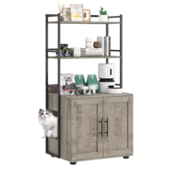 Cat Litter Box Enclosure, 2-in-1 Cat Litter Box Furniture Hidden With 2 Tier Storage Shelves And Doors, Wooden Cat House 16 Cat Litter Box Enclosure, 2-in-1 Cat Litter Box Furniture Hidden With 2 Tier Storage Shelves And Doors, Wooden Cat House -Living Aura Store GUEST 2746c740 2957 4c8d ae16 9924a10f4629