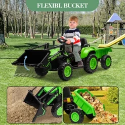 12V Kids Ride On Excavator Toy With Remote Control, Kids Electric Tractor Car With Music, LED Lights, Horn, Trailer & Dozer Bucket, Boys Girls 3-10 -Living Aura Store GUEST 27d5e1b2 5b66 4328 8088 7f6718194f24