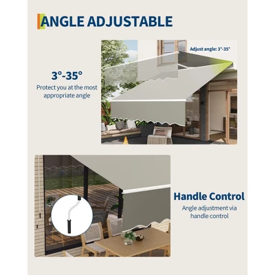 Manual Retractable Awning - Waterproof Sun Shade Patio Awning, Aluminum Frame, 280g Polyester Fabric, Adjustable Roll Out Awning For House Deck Porch 5 Manual Retractable Awning - Waterproof Sun Shade Patio Awning, Aluminum Frame, 280g Polyester Fabric, Adjustable Roll Out Awning For House Deck Porch - Image 5