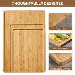 Bamboo Wood Cutting Boards Set Of 3 With Holder, Kitchen Chopping Boards With Inner Handle -Living Aura Store GUEST 29a417ba 1427 4aaf 865e acb3a25db263