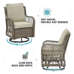 3 Piece Outdoor Patio Set - Wicker Rocking Bistro Set With 2 Swivel Chairs, Tempered Glass Top Table, Rattan Outdoor Furniture, For Porch Backyard 9 3 Piece Outdoor Patio Set - Wicker Rocking Bistro Set With 2 Swivel Chairs, Tempered Glass Top Table, Rattan Outdoor Furniture, For Porch Backyard -Living Aura Store GUEST 29b50b4f 820b 4e6c 9b2a 2103a986f28a