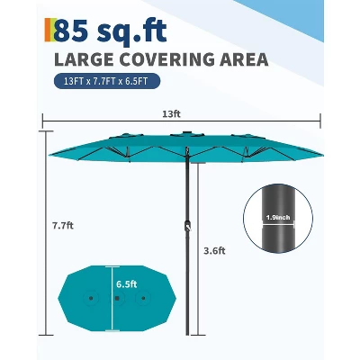 13 Ft Extra Large Double-Sided Patio Umbrella, Outdoor Umbrella With Water-Resistant Polyester Canopy, Crank Handle And 12 Strong Steel Ribs 4 13 Ft Extra Large Double-Sided Patio Umbrella, Outdoor Umbrella With Water-Resistant Polyester Canopy, Crank Handle And 12 Strong Steel Ribs - Image 4