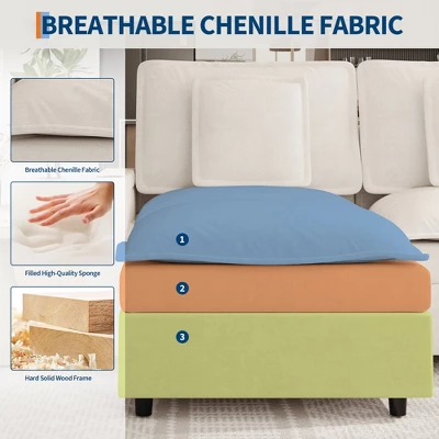 108 Inch Chenille Modular U Shaped Cloud Couch, 3-Seater Sofas With Movable Ottoman And Cup Holder, Sectional Couches For Living Room 2 108 Inch Chenille Modular U Shaped Cloud Couch, 3-Seater Sofas With Movable Ottoman And Cup Holder, Sectional Couches For Living Room - Image 2