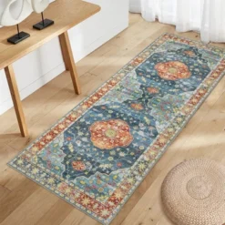 Wasshable Vintage Distressed Floral Print Living Room Bedroom Area Rug, Chenille Non Slip Floor Carpet For Dining Room Home Office -Living Aura Store GUEST 2b36149b 34be 45ad b65c a97badefaa56