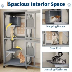 Large Wooden Cat Cage With Window And Roof,Outdoor Cat Enclosure,Multi-Level Cat House With 4 Platforms ,Cattery With Bridge And Scratching Post -Living Aura Store GUEST 2b55de2f 675f 4846 b136 d69bc77139ca