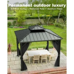 12' X 12' Hardtop Gazebo, Aluminum Frame Canopy With Galvanized Steel Double Roof, Netting & Curtains, Outdoor Pergola For Patio, Lawn, Garden, Khaki 7 12' X 12' Hardtop Gazebo, Aluminum Frame Canopy With Galvanized Steel Double Roof, Netting & Curtains, Outdoor Pergola For Patio, Lawn, Garden, Khaki -Living Aura Store GUEST 2c84ada2 ca06 4cd1 bee1 627791393f62