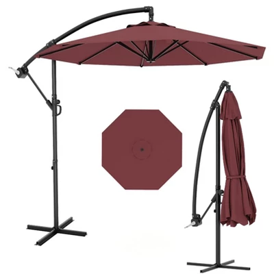 10FT Cantilever Umbrella With Cross Base - 2-6 People, Outdoor Offset Design With Crank Lift, Fade-Resistant Canopy For Deck Pool Garden Backyard 9 10FT Cantilever Umbrella With Cross Base - 2-6 People, Outdoor Offset Design With Crank Lift, Fade-Resistant Canopy For Deck Pool Garden Backyard - Image 9