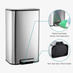 Stainless Steel Kitchen Trash Can 13 Gal, Hand Free Garbage Can With Inner Bucket & Soft Close Lid -Living Aura Store GUEST 2d58d9d4 86d6 4231 966e 002ce9d92ce8