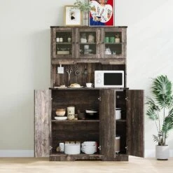 71" Tall Pantry Cabinet With Charging Station, Farmhouse Kitchen Hutch Storage Cabinet With Microwave Stand,for Living Room, Dining Room -Living Aura Store GUEST 2dc0937f f69f 4373 b624 9f9f6563c1f5