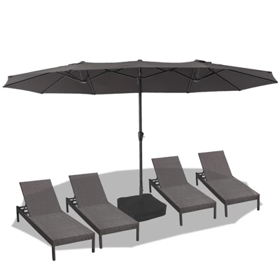 15 FT Extra Large Patio Umbrella W/ Base, Double-Sided Umbrella With Crank Handle, Outdoor UVProtective Pool Umbrella For Garden, Backyard, Poolside 8 15 FT Extra Large Patio Umbrella W/ Base, Double-Sided Umbrella With Crank Handle, Outdoor UVProtective Pool Umbrella For Garden, Backyard, Poolside - Image 8