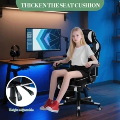 360° Swivel Gaming Chair With Retractable Footrest, Adjustable Height PU Leather Computer Chair, Ergonomic Lumbar & Headrest Support For Play Room, 10 360° Swivel Gaming Chair With Retractable Footrest, Adjustable Height PU Leather Computer Chair, Ergonomic Lumbar & Headrest Support For Play Room, -Living Aura Store GUEST 30e833f5 ebf3 425c b50b 7bfcdd244cbd