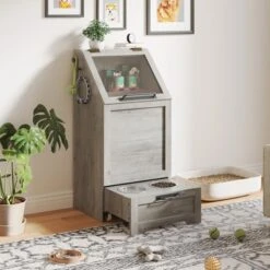 Top Opening Dog Feeding Station, Wooden Dog Food Storage Cabinet With 2 Elevated Dog Bowls, 3 Hooks, Hidden Design, Large Pet Food Storage 17 Top Opening Dog Feeding Station, Wooden Dog Food Storage Cabinet With 2 Elevated Dog Bowls, 3 Hooks, Hidden Design, Large Pet Food Storage -Living Aura Store GUEST 311852a4 a6b4 4378 9205 26e6726f51eb