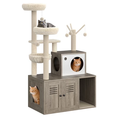 Litter Box Enclosure With Cat Tree Tower & Condo - Hidden Pet Washroom With Sisal Scratching Post, Hammocks, Condo, Multi Platform, Soft Plush Perch 9 Litter Box Enclosure With Cat Tree Tower & Condo - Hidden Pet Washroom With Sisal Scratching Post, Hammocks, Condo, Multi Platform, Soft Plush Perch - Image 9