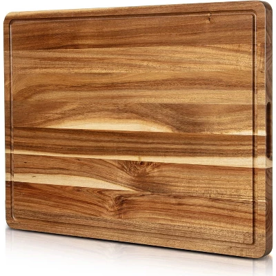 Large Acacia Wood Cutting Board, 20x15 Inch, Wooden Charcuterie Boards Butcher Block With Deep Juice Grooves & Recessed Handle For Kitchen, 2 Pack 7 Large Acacia Wood Cutting Board, 20x15 Inch, Wooden Charcuterie Boards Butcher Block With Deep Juice Grooves & Recessed Handle For Kitchen, 2 Pack - Image 7