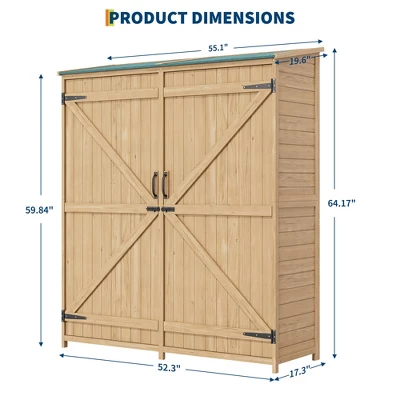 Wooden Outdoor Storage Cabinet , Garden Tool Shed With Removable Shelves And Waterproof Roof, Lockable Doors, Large Patio Storage 1 Wooden Outdoor Storage Cabinet , Garden Tool Shed With Removable Shelves And Waterproof Roof, Lockable Doors, Large Patio Storage
