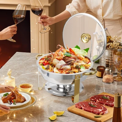 Chafing Dish Buffet , Buffet Servers And Warmers Set Of 2,Stainless Steel Buffet Chafers And Warmer Sets ,for Buffet With Lid Holder & Glass Lid 2 Chafing Dish Buffet , Buffet Servers And Warmers Set Of 2,Stainless Steel Buffet Chafers And Warmer Sets ,for Buffet With Lid Holder & Glass Lid - Image 2