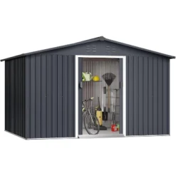10X12 FT Outdoor Storage Shed, Galvanized Steel Storage Shed, Steel Sliding Doors, Weather Resistant, Garden Tool Shed With Lockable Door -Living Aura Store GUEST 352516f8 7ed9 4690 a034 cd2e1968bcd8