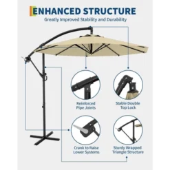 10FT Cantilever Umbrella With Cross Base - 2-6 People, Outdoor Offset Design With Crank Lift, Fade-Resistant Canopy For Deck Pool Garden Backyard 13 10FT Cantilever Umbrella With Cross Base - 2-6 People, Outdoor Offset Design With Crank Lift, Fade-Resistant Canopy For Deck Pool Garden Backyard -Living Aura Store GUEST 3770dc20 0f3a 48d1 8e64 ebbb52dc8430
