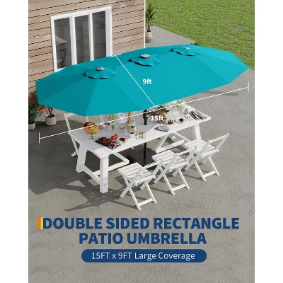 15FT Large Patio Umbrella With Base Included, Oversized Shade For 2-8 People, Double-Sided Rectangle Umbrella, Weighted Base For Pool, Deck, Backyard 5 15FT Large Patio Umbrella With Base Included, Oversized Shade For 2-8 People, Double-Sided Rectangle Umbrella, Weighted Base For Pool, Deck, Backyard - Image 5