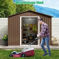 10X10 FT Outdoor Storage Shed, Galvanized Steel Storage Shed, Steel Sliding Doors, Weather Resistant, Garden Tool Shed With Lockable Door -Living Aura Store GUEST 389eed4f a113 40d2 9432 ea3d38a5bfed