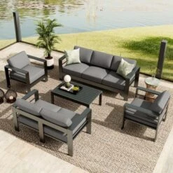 5 Piece Aluminum Patio Furniture Set, Outdoor Furniture With Cushions And Coffee Table, Modern Patio Sofa Set For Balcony, Garden, Porch -Living Aura Store GUEST 39ee44e4 7475 4d0e 999e fbec7ef06228