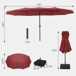 15 FT Extra Large Patio Umbrella W/ Base, Double-Sided Umbrella With Crank Handle, Outdoor UVProtective Pool Umbrella For Garden, Backyard, Poolside 14 15 FT Extra Large Patio Umbrella W/ Base, Double-Sided Umbrella With Crank Handle, Outdoor UVProtective Pool Umbrella For Garden, Backyard, Poolside -Living Aura Store GUEST 3b9583a9 fe9b 4387 9317 c5af58a37ec5