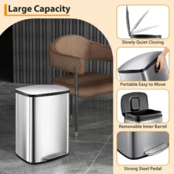 13 Gallon Step Trash Can, Stainless Steel Waste Bin With Removable Inner Bucket & Soft-Close Lid 12 13 Gallon Step Trash Can, Stainless Steel Waste Bin With Removable Inner Bucket & Soft-Close Lid -Living Aura Store GUEST 3bb3b64a 0b03 489b 92df f8f1e891d653