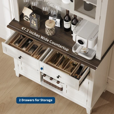 72 Inch Tall Kitchen Pantry Cabinet With 4 Doors And 2 Drawers, Wine Rack, Large Kitchen Storage, Adjustable Shelf, Coffee Wine Bar Counter 5 72 Inch Tall Kitchen Pantry Cabinet With 4 Doors And 2 Drawers, Wine Rack, Large Kitchen Storage, Adjustable Shelf, Coffee Wine Bar Counter - Image 5