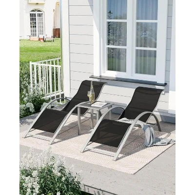 Patio Chaise Lounge Set Of 3, Outdoor Pool/Beach Sunbathing Lawn Lounger With Arm & Side Table, For Poolside, Backyard 2 Patio Chaise Lounge Set Of 3, Outdoor Pool/Beach Sunbathing Lawn Lounger With Arm & Side Table, For Poolside, Backyard - Image 2