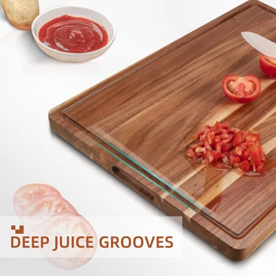 2 Piece Acacia Wood Cutting Board, 20x15 & 24x18 Inch Wooden Chopping Board Butcher Block With Deep Juice Grooves For Home Commercial Kitchen 2 2 Piece Acacia Wood Cutting Board, 20x15 & 24x18 Inch Wooden Chopping Board Butcher Block With Deep Juice Grooves For Home Commercial Kitchen - Image 2