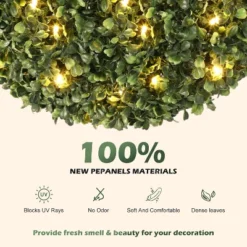 16inch Prelit Faux Boxwood Balls With Sturdy Pot Base, UV Resistant & Waterproof Fake Greenery Plants, For Front Porch Garden Home Decor