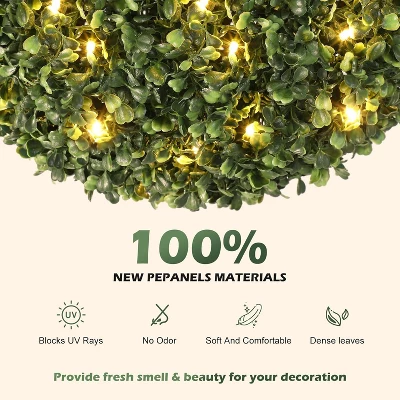 16inch Prelit Faux Boxwood Balls With Sturdy Pot Base, UV Resistant & Waterproof Fake Greenery Plants, For Front Porch Garden Home Decor 1 16inch Prelit Faux Boxwood Balls With Sturdy Pot Base, UV Resistant & Waterproof Fake Greenery Plants, For Front Porch Garden Home Decor