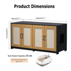 47.2" Large Hidden Cabinet Double Litter Box Enclosure Furniture For 2 Cats