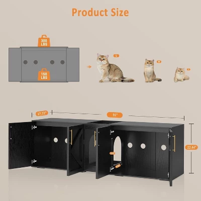 Cat Litter Box Enclosure For 2 Cats, Wooden Litter Box Cabinet, Large Enclosed Cat Box Furniture With Storage Shelf, Soft Cushion 1 Cat Litter Box Enclosure For 2 Cats, Wooden Litter Box Cabinet, Large Enclosed Cat Box Furniture With Storage Shelf, Soft Cushion