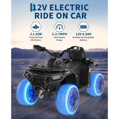 12V Kids Ride On ATV Car With Remote Control, Dual 35w Motors, 4-Wheel Suspension, LED Lights, Music, Off-Road 4 Wheeler For Boys Girls 7 12V Kids Ride On ATV Car With Remote Control, Dual 35w Motors, 4-Wheel Suspension, LED Lights, Music, Off-Road 4 Wheeler For Boys Girls - Image 7