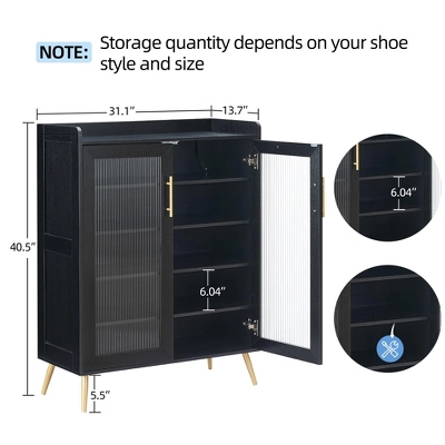 5 Tier Shoe Storage Cabinet With Glass Doors & Adjustable Shelf For Entryway, 20 Pairs Slim Wood Shoe Rack Organizer For Hallway Apartments 6 5 Tier Shoe Storage Cabinet With Glass Doors & Adjustable Shelf For Entryway, 20 Pairs Slim Wood Shoe Rack Organizer For Hallway Apartments - Image 6