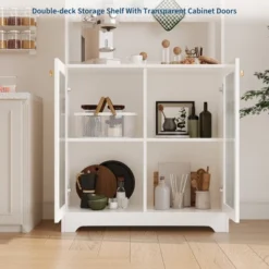 71" Tall Sideboard Buffet Cabinet With Hutch - 6-Tier Pantry Cabinet With 2 Glass Doors, Pegboard, Microwave Shelf, Open Shelves, Coffee Bar Station -Living Aura Store GUEST 41805b28 33d4 4664 84e0 ce7e9e987d4e