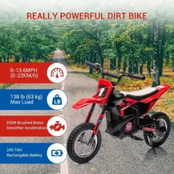 24V Kids Ride On Electric Off-Road Motorcycle,250W Motor 13.6MPH Fast Speed Dirt Bike Motocross,Leather Seat,for Kids Riding Toy, Red -Living Aura Store GUEST 41e5f681 9fad 4a90 a047 91e8375312f2