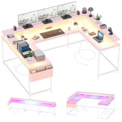 U Shaped Gaming Desk, Reversible Shaped Large Computer Desk With Monitor Stand, Large Corner Office Desk Storage Bag And Hooks, Pink 15 U Shaped Gaming Desk, Reversible Shaped Large Computer Desk With Monitor Stand, Large Corner Office Desk Storage Bag And Hooks, Pink -Living Aura Store GUEST 432a33a3 5ea1 47b6 b618 58c2e00fe734