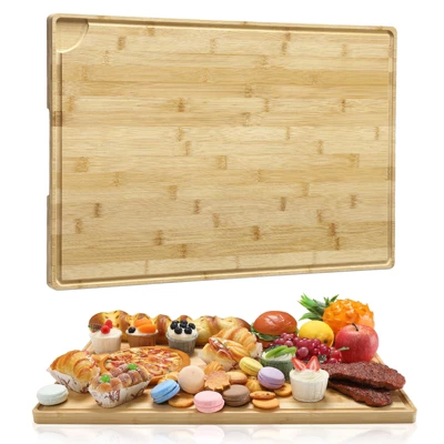 Large Bamboo Cutting Board With Deep Juicy Groove, 0.8'' Thick Cutting Board With Back Inner Handle 1 Large Bamboo Cutting Board With Deep Juicy Groove, 0.8'' Thick Cutting Board With Back Inner Handle