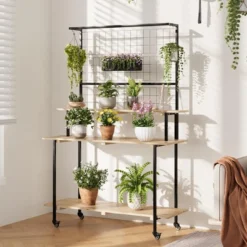3 Tier Plant Stand With Wheels, Gridwall Display Stand With Gridwall Panels & Hanging Bar, Heavy Duty Metal Plant Shelf Rack For Home Garden 11 3 Tier Plant Stand With Wheels, Gridwall Display Stand With Gridwall Panels & Hanging Bar, Heavy Duty Metal Plant Shelf Rack For Home Garden -Living Aura Store GUEST 484f05db bfa2 4808 8d21 348d963c0f59