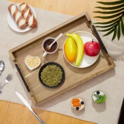 Serving Tray With Metal Handles, 17 Inches Acacia Wood Coffee Table Tray, Trays For Serving Food 14 Serving Tray With Metal Handles, 17 Inches Acacia Wood Coffee Table Tray, Trays For Serving Food -Living Aura Store GUEST 48ae1869 cd62 4422 badf a090fc1597e6