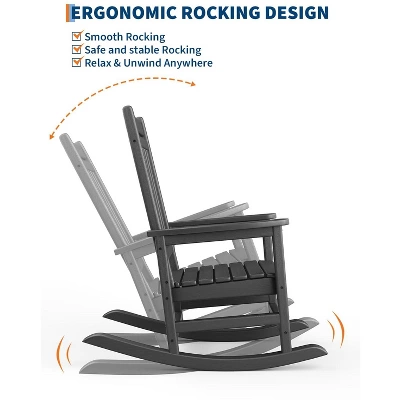 Adirondack Outdoor Patio Rocking Chair, All Weather HDPE Glider Rocker Chair With High Backrest For Porch Balcony Lawn, 380 Lbs Capacity 2 Adirondack Outdoor Patio Rocking Chair, All Weather HDPE Glider Rocker Chair With High Backrest For Porch Balcony Lawn, 380 Lbs Capacity - Image 2
