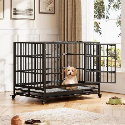 Heavy Duty Indestructible Dog Crate Steel Escape Proof, Indoor Dog House High Anxiety Cage, Kennel With Wheels, Removable Tray 9 Heavy Duty Indestructible Dog Crate Steel Escape Proof, Indoor Dog House High Anxiety Cage, Kennel With Wheels, Removable Tray - Image 9